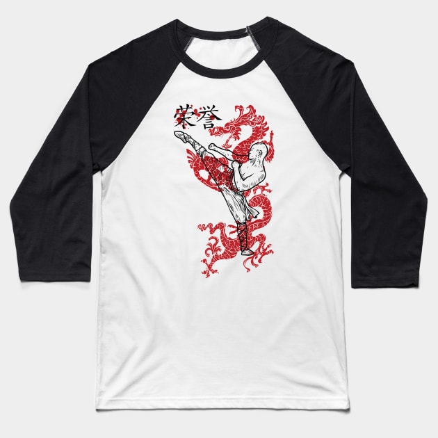 Kung Fu Master and Red Dragon Baseball T-Shirt by NiceIO